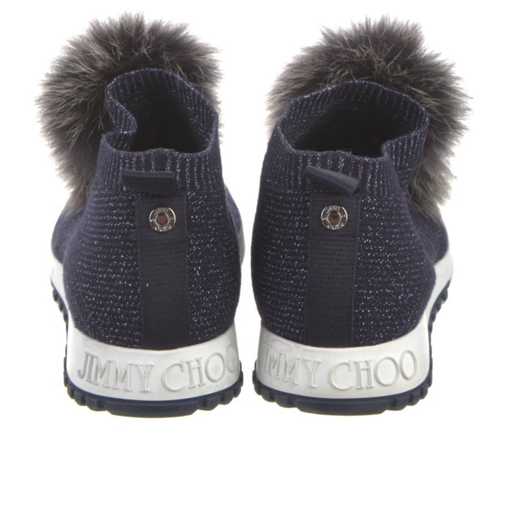 Jimmy Choo Dark Blue Sneakers with Fluffy Pom
